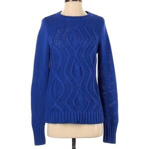 Lands End Sweater Drifter Cable‎ Knit Blue 100% Cotton Women's XS  Long Sleeve